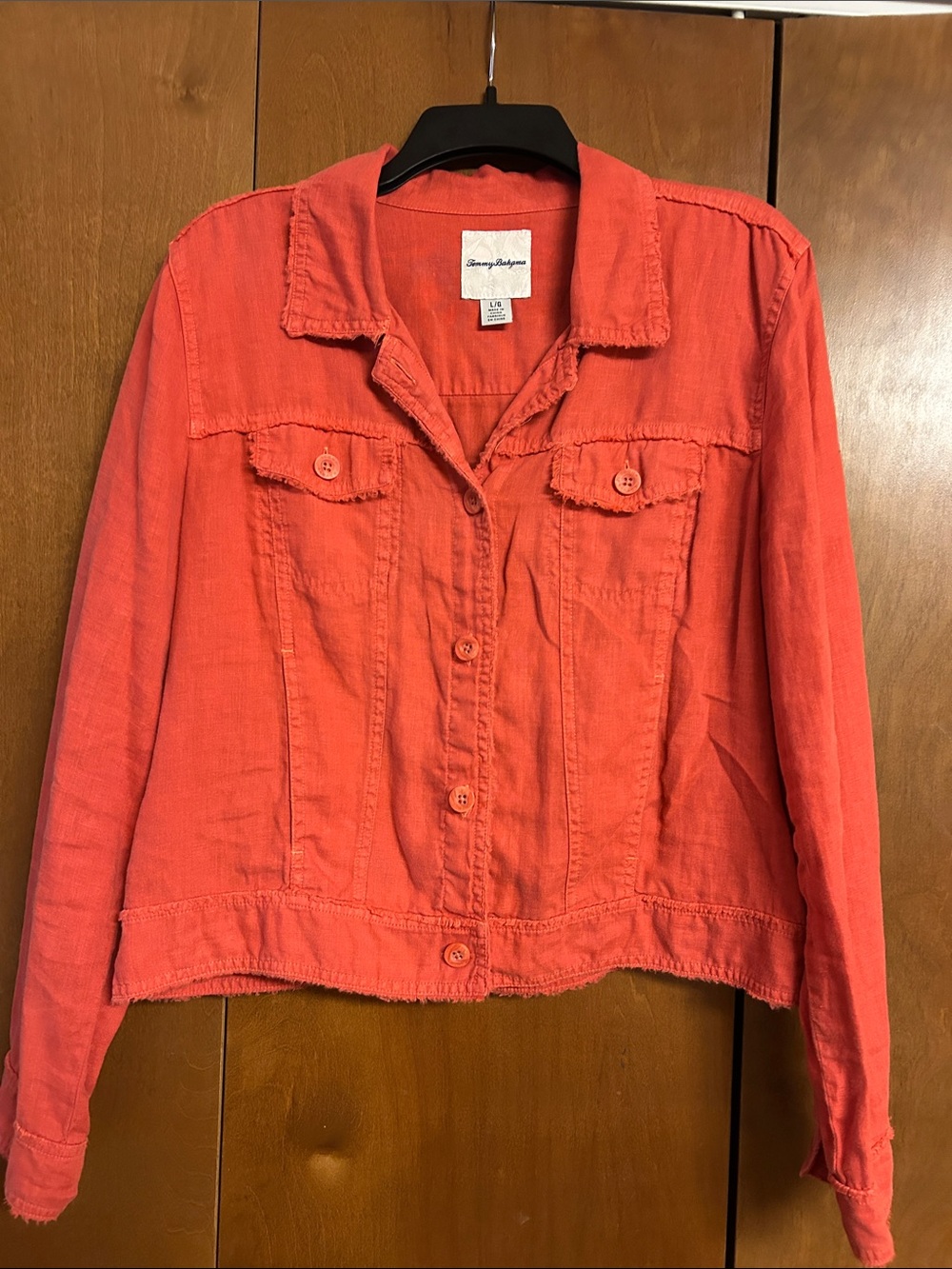 Tommy Bahama Two Palms Linen Coral Button-Up Women's Jean Jacket
